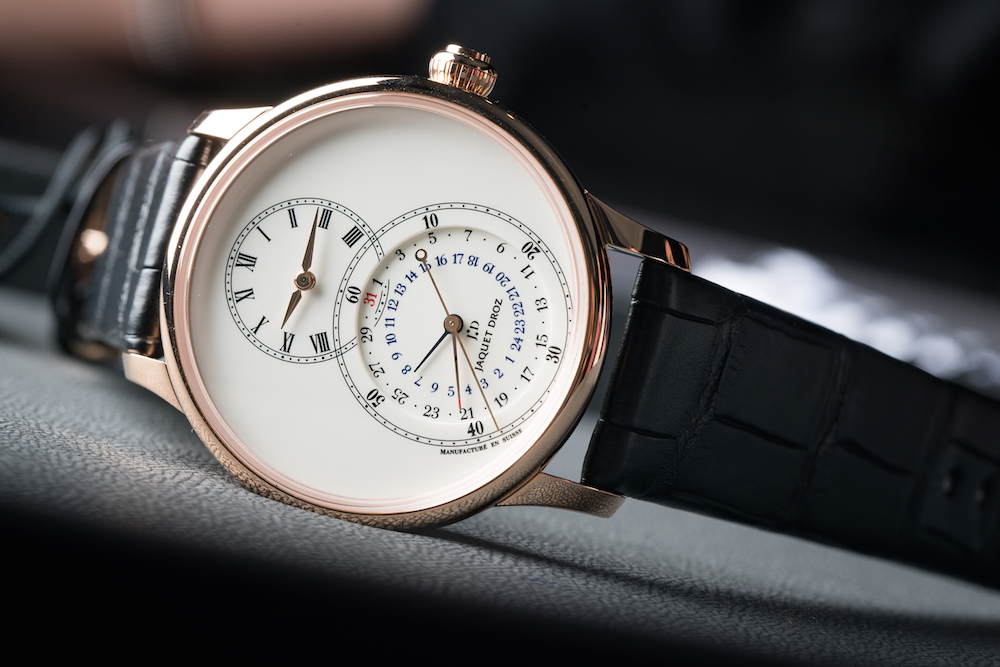 Red Gold Case UK Fake Jaquet Droz Grande Seconde Dual Time Ivory Enamel Watches Specially Designed For You